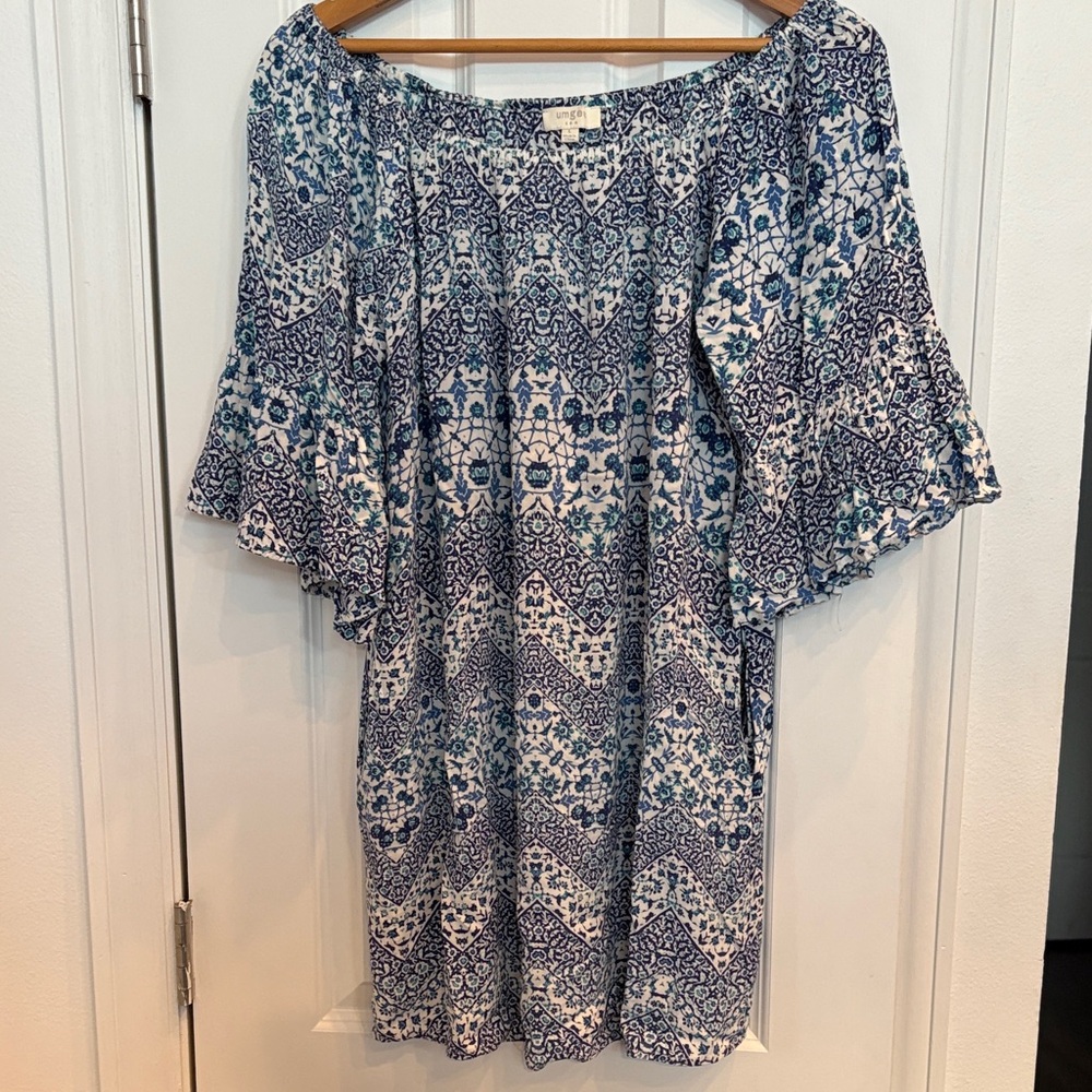 Umgee Blue and White Patterned Mini‎ Dress/Tunic